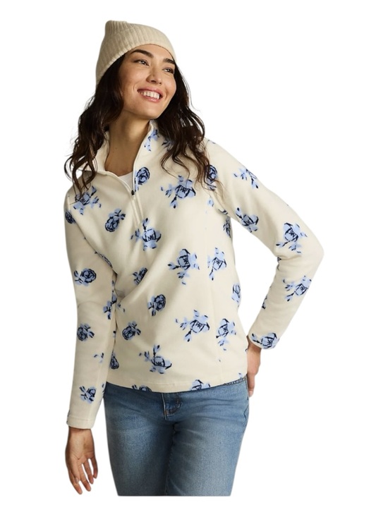Lands' End Tops - Lands’ End Anywhere Fleece Quarter Zip Pullover Ivory Blue Floral size M